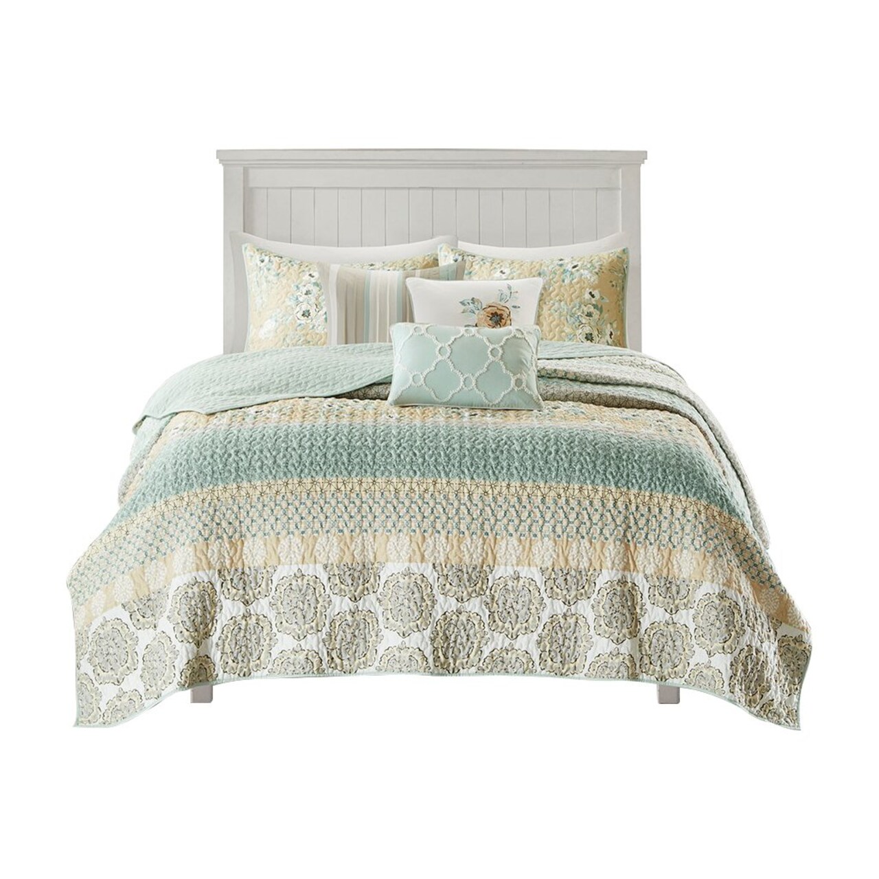 Gracie Mills Alvarado 6-Piece Reversible Cotton Quilt Set Green Blue Yellow Grace-6834